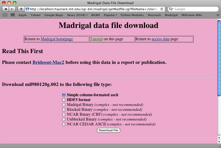 Madrigal file download page